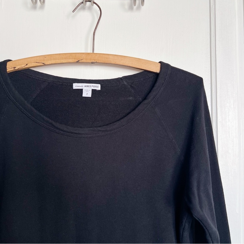 James Perse • Vintage French Terry Sweatshirt black raglan pullover cotton knit - Picture 3 of 10